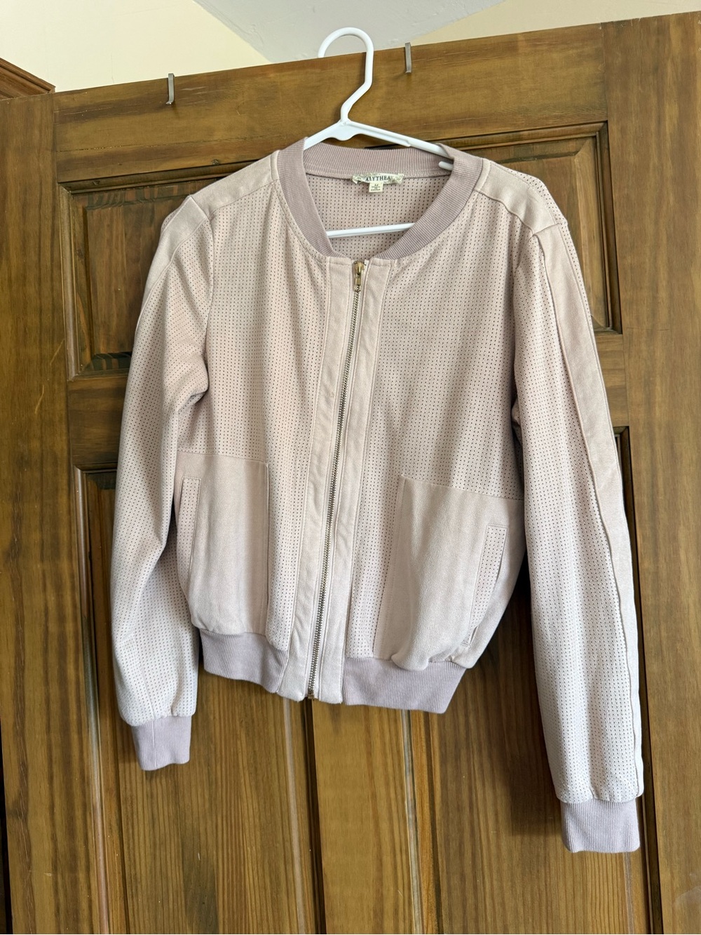 Alythea Dusty Pink Perforated Bomber Jacket